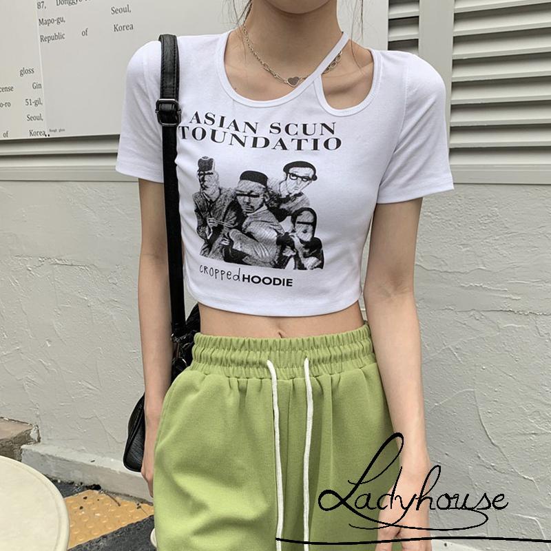 Áo Thun Croptop Tay Ngắn Cổ Tròn In Chữ Thời Trang Mùa Hè Dành Cho Nữ