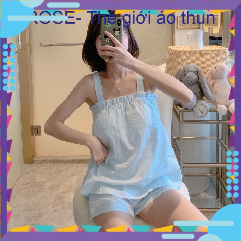 Bộ mặc nhà nữ 2 dây chất đũi mềm mát