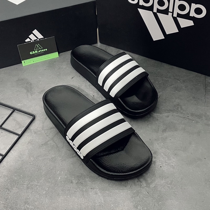 DÉP ADIDAS NEO BÁNH MÌ ĐEN 3 SỌC TRẮNG - Siêu phẩm chống thấm, nhẹ êm bền đẹp