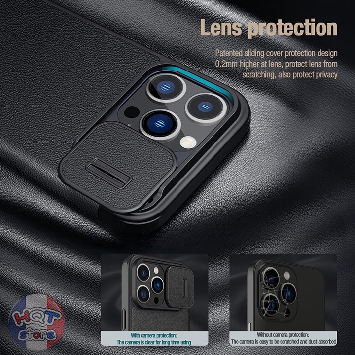 Ốp lưng bao da Nillkin Qin Pro Plain Leather Cloth Case IP 13 Pro Max bảo vệ camera