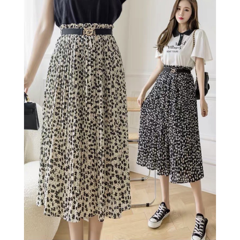Chân váy hoa nhí dập ly  dây đai eo tôn dáng CV2805 Ulzzang style 🌸 Hàng Quảng Châu