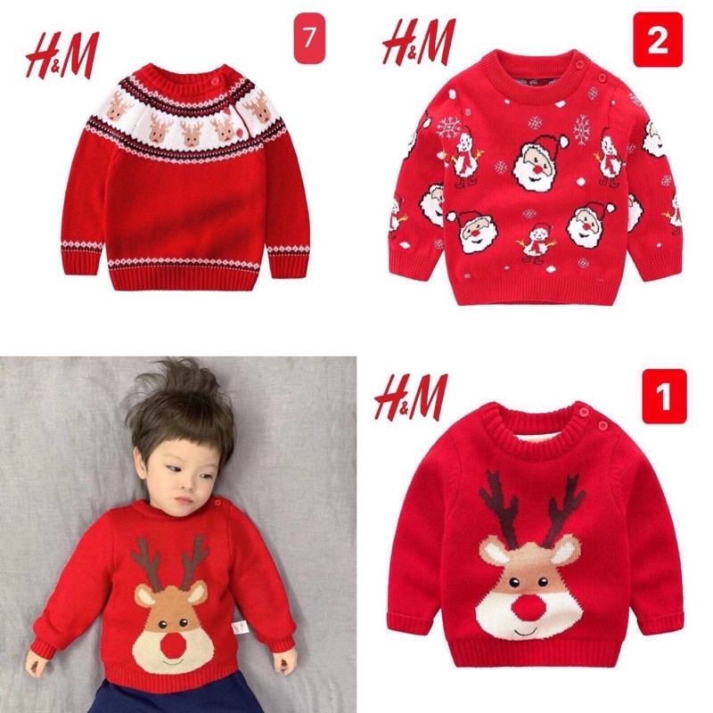 Áo len đỏ hoạ tiết Noel cho bé từ 9 tháng đến 7 tuổi