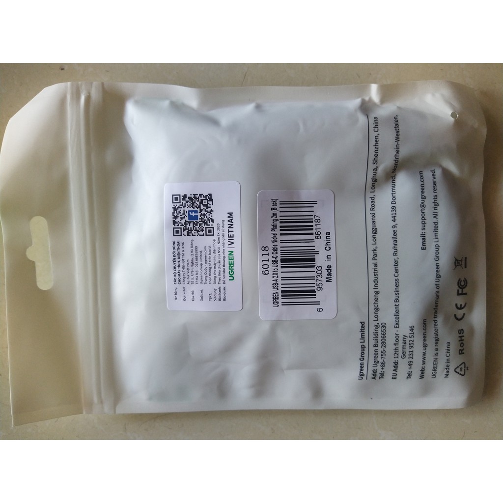 Cáp sạc USB type C Ugreen dài 2m - Hàng chính hãng