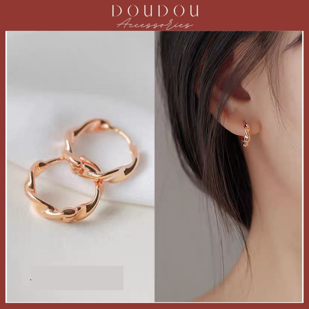Bông tai nữ tròn chất liệu bạc 925 Doudou Phụ kiện Khuyên hoa tai ôm sát cá tính phong cách Hàn Quốc thời trang EH002