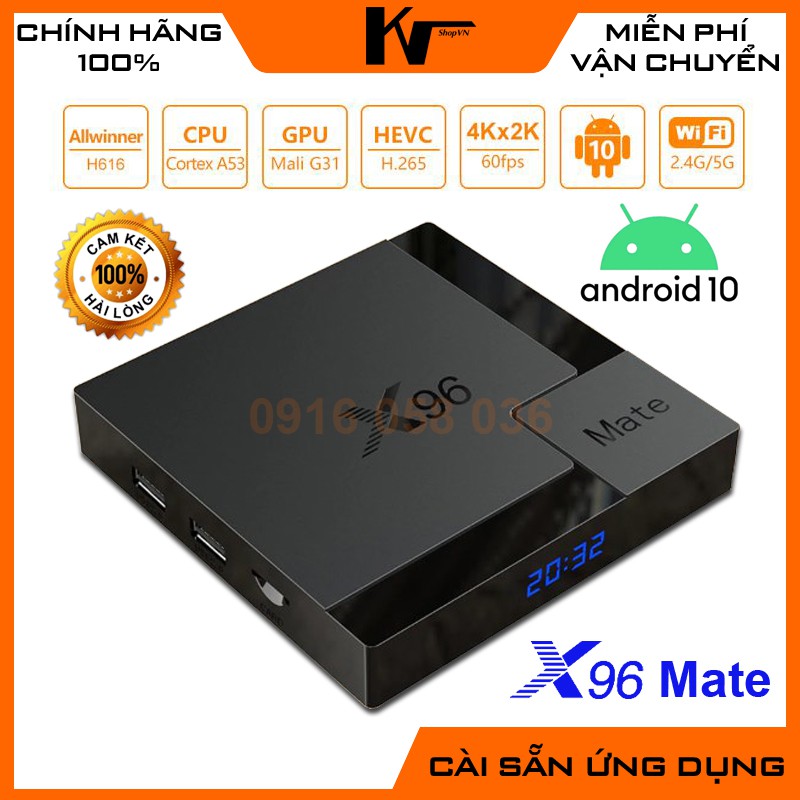 Android TV Box X96 Mate, Android 10.0, Ram 4GB, Rom 32GB, Wifi 2.4Ghz/5.0Ghz, Bluetooth 5.0