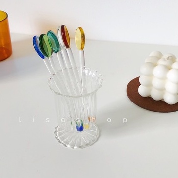 Muỗng cà phê cán dài bằng thủy tinh thiết kế dễ thương nhiều màu sắc