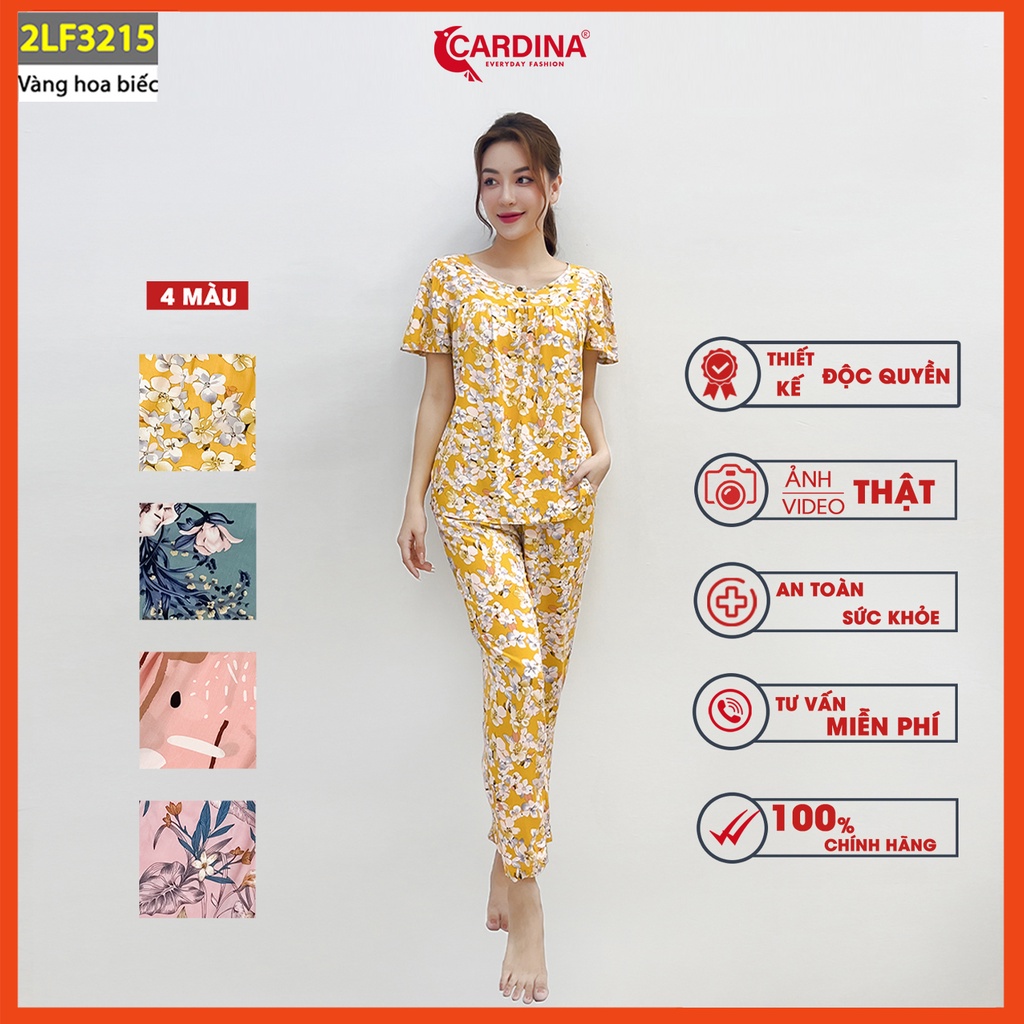 Đồ bộ nữ CARDINA chất lanh tre nhật cao cấp áo cộc tay quần dài suông họa tiết 2LF32