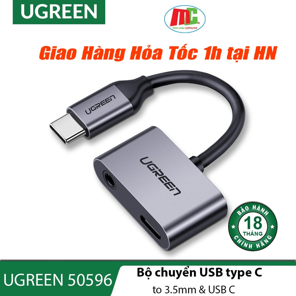 Cáp Chuyển USB Type C ra Audio 3.5mm và USB-C Ugreen 50596 - Hàng Chính Hãng