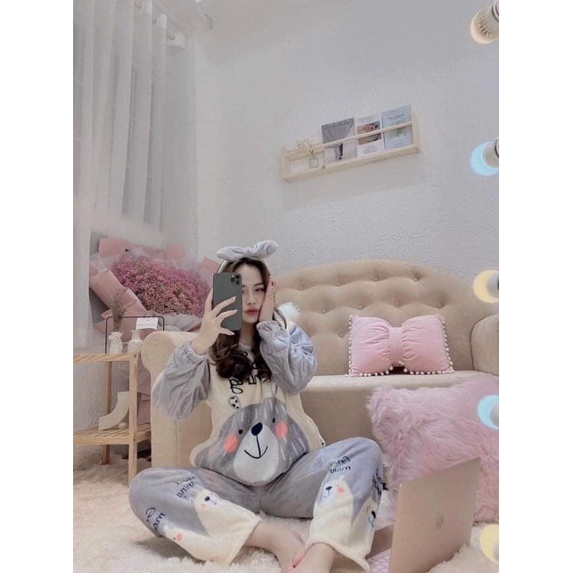 Bộ đồ ngủ lông 🔸 CAO CẤP 🔸 bộ ngủ pyjama hàng quảng châu chất liệu dày dặn, mặc ấm, họa tiết cute đáng yêu