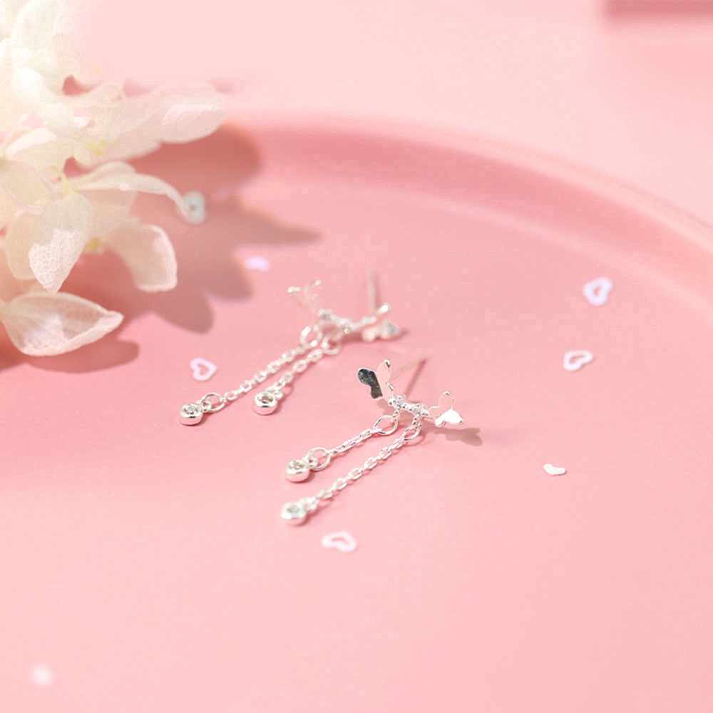 Bông Tai Hình Bướm Dáng Dài Màu Bạc Thời Trang