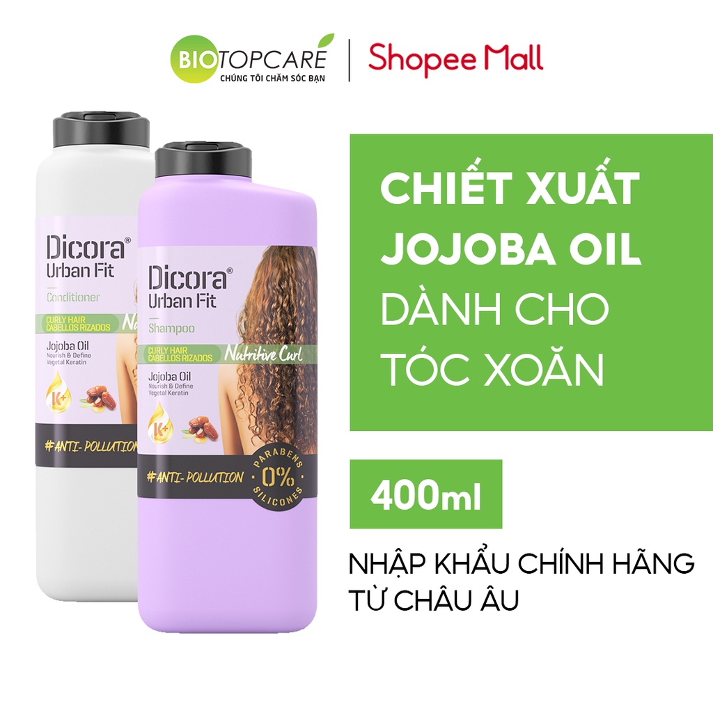 Cặp dầu gội-xả dành cho tóc xoăn Dicora Urban Fit chiết xuất tinh dầu Jojoba 400ml - BioTopcare Official