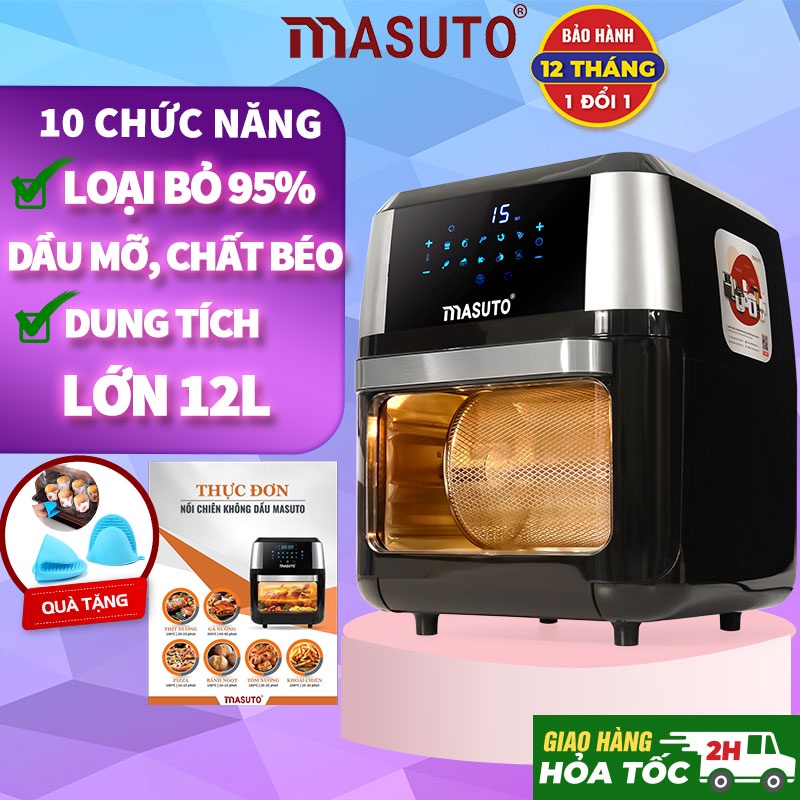 Nồi chiên không dầu Masuto Eatclean chế độ 10 món nấu tự động hạn chế 90% dầu mỡ chất béo