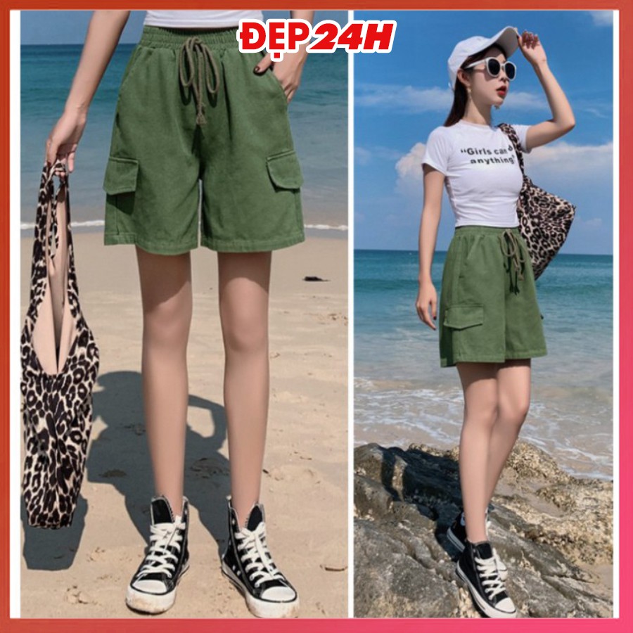 Quần short kaki nam nữ có nắp túi, quần đùi unisex Đẹp 24 giờ, ống rộng thoải mái, nhiều màu sắc QH.50