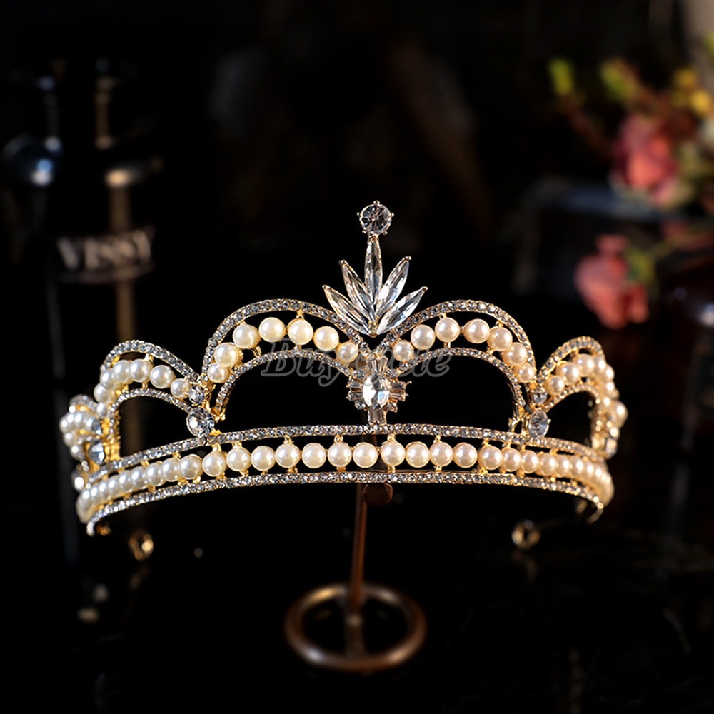 Băng Đô Vương Miện Đính Đá Và Ngọc Trai Nhân Tạo Thời Trang