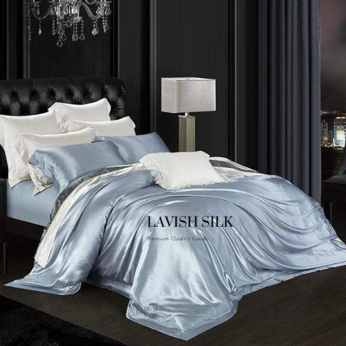 Trọn Bộ Chăn Ga Gối Phi Lụa Xám Ánh Xanh Lavish Silk Cao Cấp Mát Lạnh Hàng Loại 1 Không Nối Vải - CG016