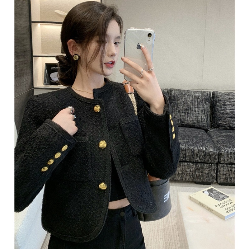 Áo khoác len dệt kim dáng rộng màu đen phong cách Retro