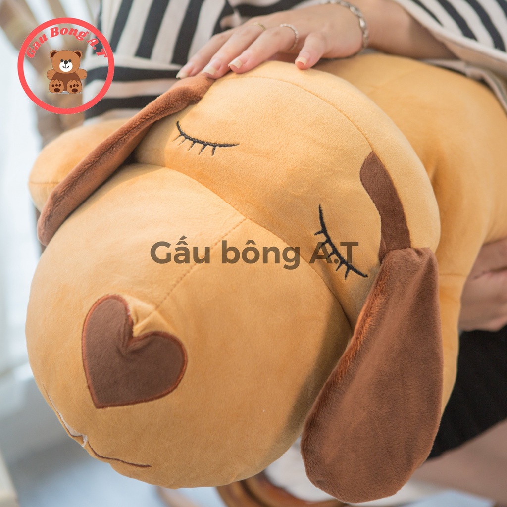 Gấu Bông Chó Mũi Tim, Chó Nhồi Bông nằm dài ngủ, Gối Ôm Chó size 45cm-1m1