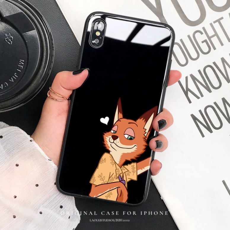 Ốp lưng iphone 6, 7, 8 Plus, X, XS, XR, XSMAX, 11, 11PRO, 11 PROMAX, 12, 13 PROMAX THỎ VÀ CÁO BẰNG KÍNH PKVN