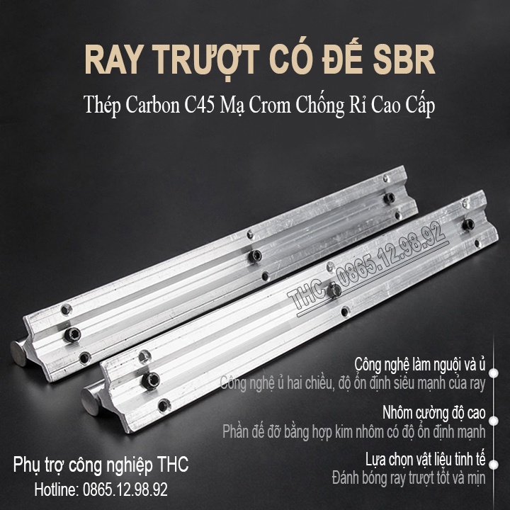 Thanh Ray Trượt Tròn Có Đế SBR12 16 20 25 Dài 0.75m  Ty Trượt Thép Chống Rỉ Dẫn Hướng Chuẩn