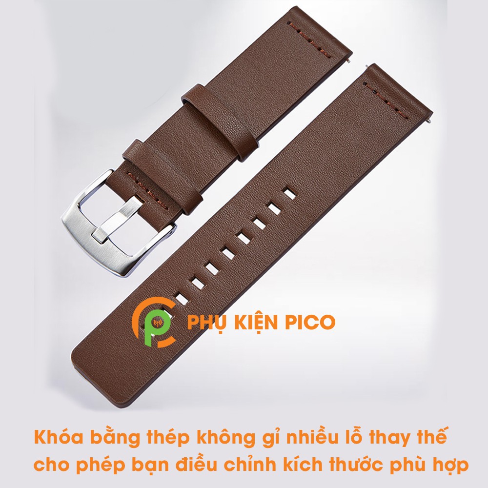 Dây da đồng hồ Samsung Watch Active 2 bản 40/44mm vân mịn dây 20mm màu đen khóa đen, màu nâu khóa bạc