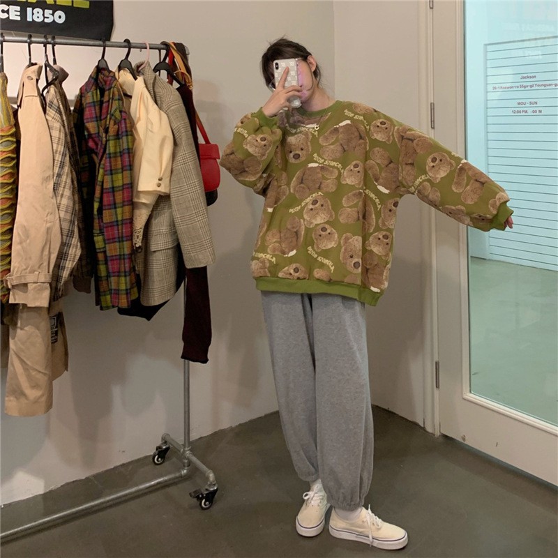 Áo Sweater Nữ Form Rộng Unisex Nỉ Bông Mặc Nhà Đi Chơi Màu Be Thời Trang Ulzzang Hàn Quốc ATD02 | BigBuy360 - bigbuy360.vn