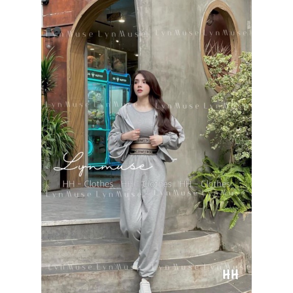 Bộ tt nữ 3 món Áo khoác tay bồng, áo croptop, quần bomber.Set đồ cá tính, cao cấp