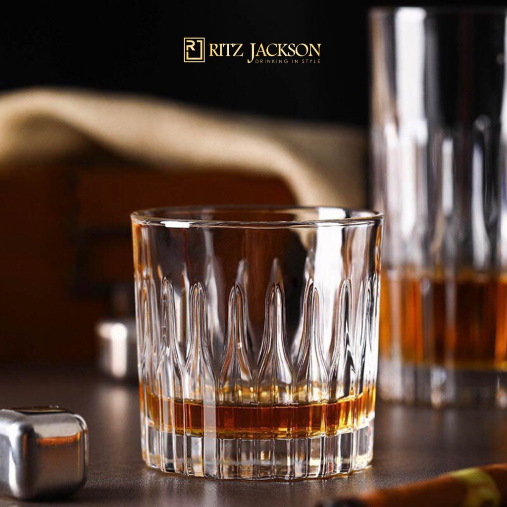 Ly thủy tinh ARDAN 280ml họa tiết sọc sóng nước sang trọng Cốc thủy tinh cao cấp Ly rock uống whisky