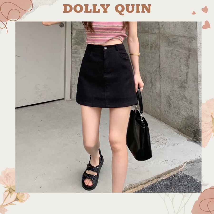 Chân váy nữ chữ a ngắn vải, quần giả váy hồng chất liệu nhung tăm mềm mại CV009 Dolly Quin