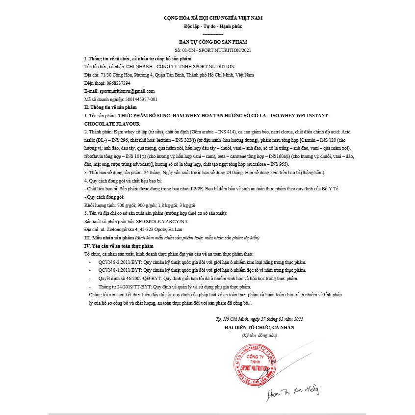 SFD - Sữa tăng cơ WHEY ISOLATE WPI INSTANT - 1800g