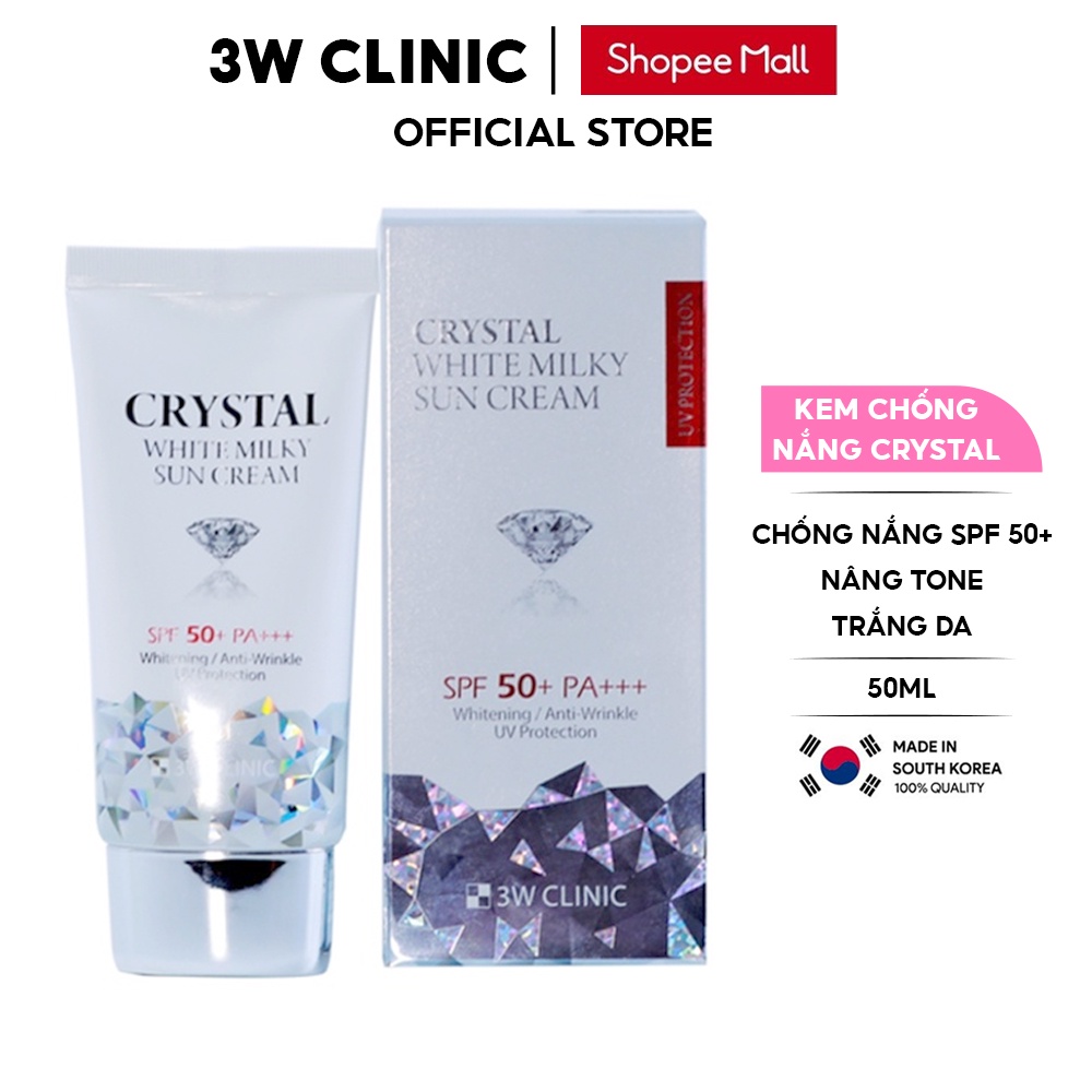 Kem Chống Nắng 3W CLINIC Crystal White Milky Sun Cream Spf 50/ PA +++ Hàn Quốc 50ml