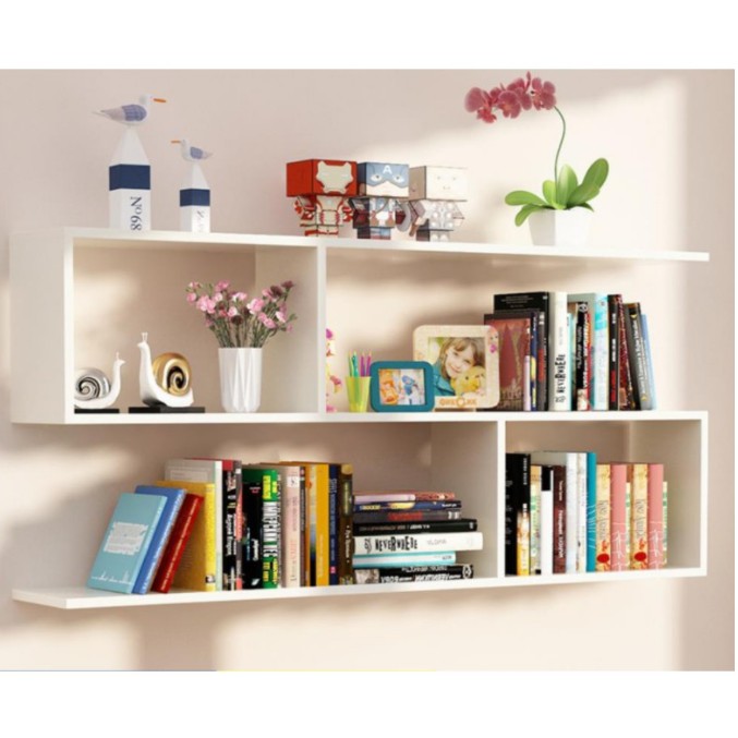 Kệ sách treo tường chữ S 2 tầng 100x55x17cm