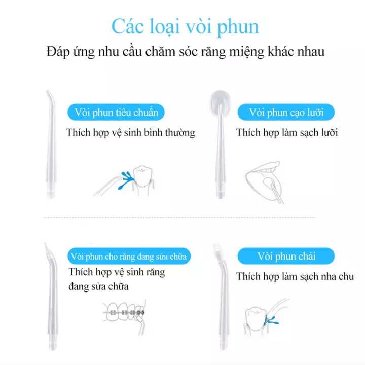 Máy tăm nước vệ sinh răng miệng Oral Irrigator 6886A bản rút gọn quốc tế chuẩn nha sĩ khuyên dùng, 4 đầu tăm