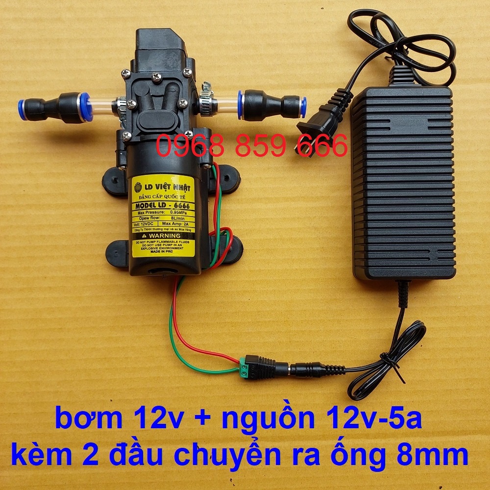 Bơm phun sương mini 12v, bộ nguồn adapter 12v-5a, chiết áp điều chỉnh tốc độ, máy bơm tăng áp