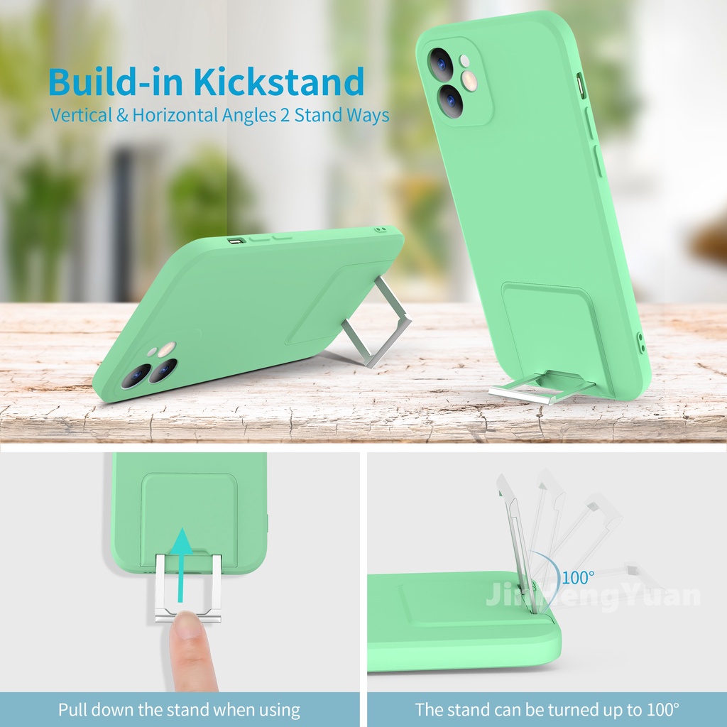 Ốp điện thoại silicon dẻo mềm có giá đỡ ẩn thích hợp cho iphone 11 12 x xs pro max 7 8 plus