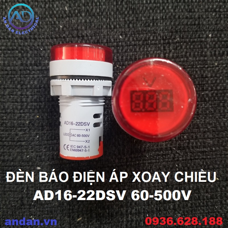 Đèn Báo Điện Áp Xoay Chiều, Đèn báo Volt AD16-22DSV 60-500V phi 22mm