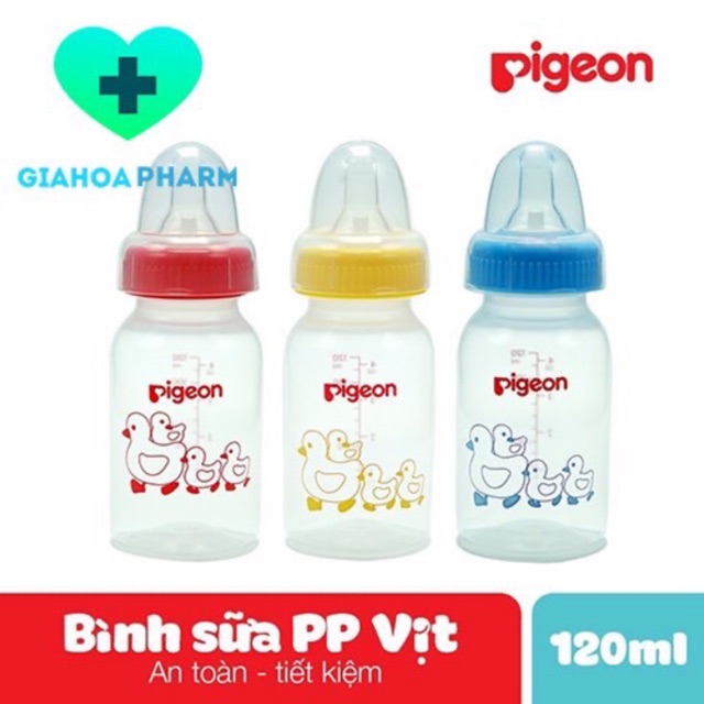 Bình sữa PP tiêu chuẩn Pigeon (CHÍNH HÃNG) 120ml - Chất liệu an toàn, không BPA, chịu nhiệt, có van thông khí