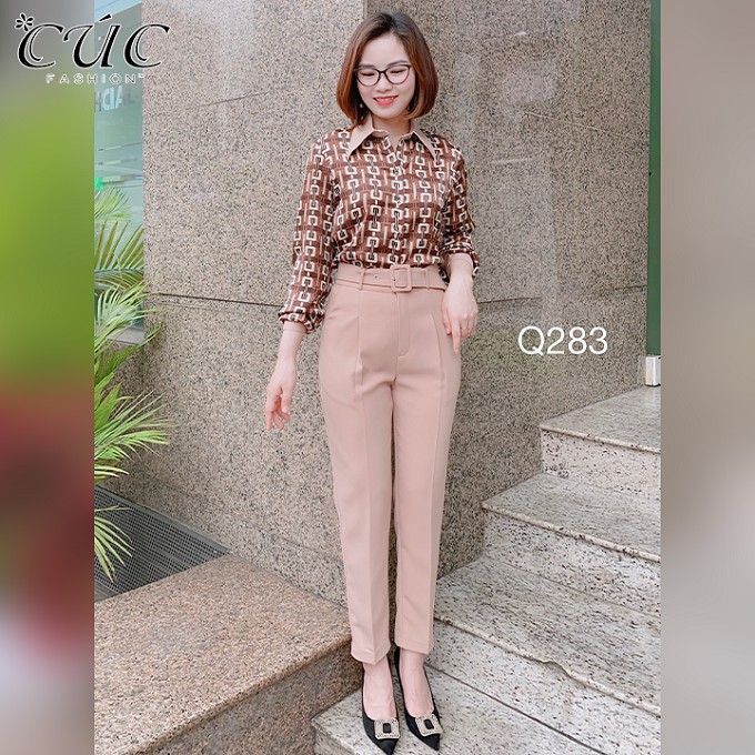 Quần baggy nữ công sở cao cấp đẹp Cúc Fashion Q283 quần bagy đai vải