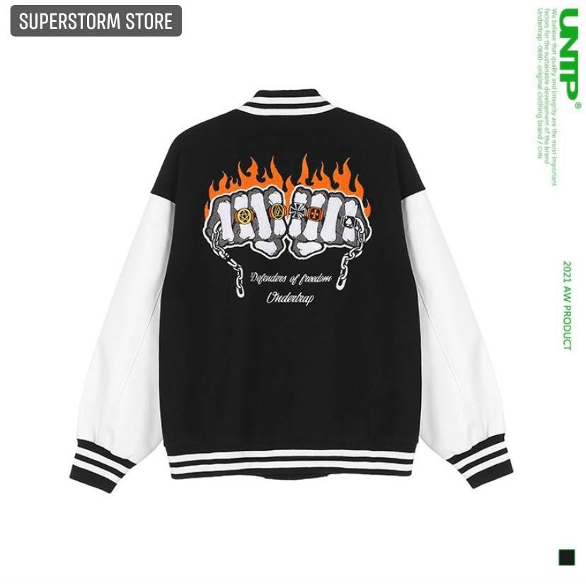 Áo Khoác Bomber Nam Chất Nỉ Ngoại Dày Cao Cấp  in Chữ D Phối Hình 2 Nắm Đấm Kiểu Dáng Thể Thao Form Thoải Mái [New Unise