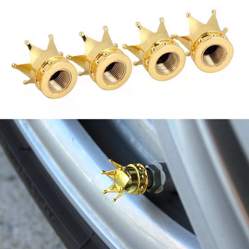 Bộ 4 Nắp Van Bánh Xe Hơi Chống Trộm Hình Vương Miện Màu Hồng Chống Rỉ Chống Bụi