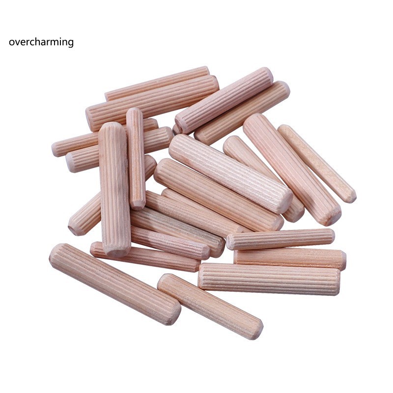 overcharming Woodworking Wooden Dowel Pins Solid Wood Chamfered Round Grooved Plugs Impact Resistance for Craft