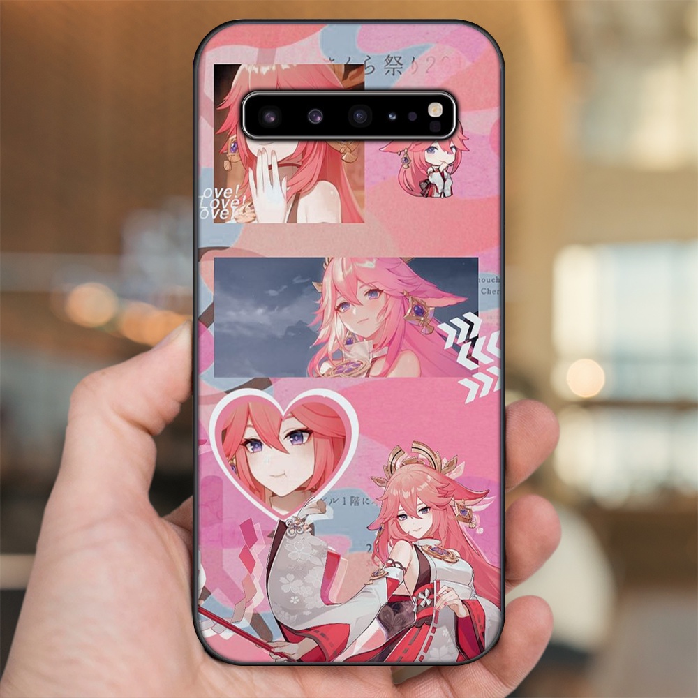 Ốp lưng Samsung S10, S10 5G, S10 Plus viền đen in hình Yae Miko Genshin Impact
