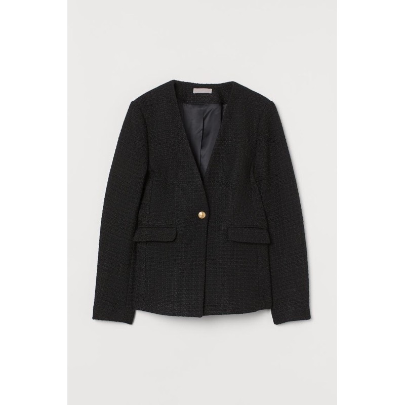 H&amp;M Đức- Áo khoác dạ tweed auth new tag chính hãng blazer vest đen nút vàng sang trọng cao cấp hai 2 lớp nút độn vai
