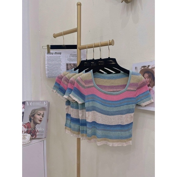 ÁO LEN CẦU VỒNG ÔM BODY CỔ VUÔNG ULZZANG