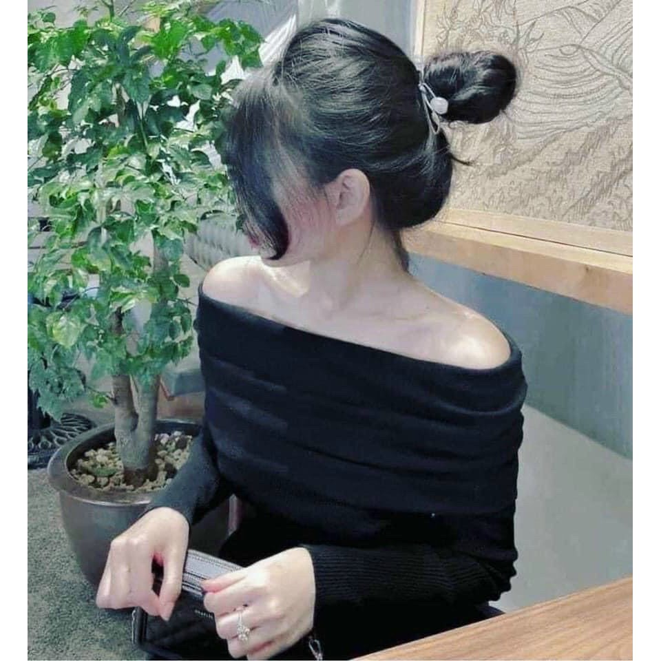 Áo Nữ Trễ Vai Gấp ⚡ Casper.Store | FREESHIP | ⚡ Áo hở vai dài tay body nữ 3 màu trơn basic ĐEN | BE | VÀNG