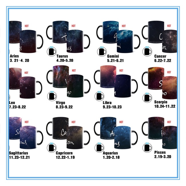 Bộ 10 ly sứ thay đổi màu sắc theo 12 cung hoàng đạo