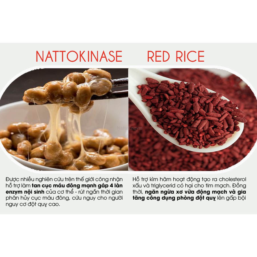 NattoEnzym RedRice Natto Enzym Red Rice nguyên liệu Nhật Bản chai 60 viên