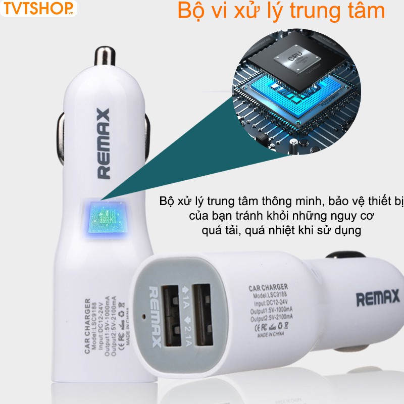 Sạc điện thoại trên xe ô tô, cục sạc điện thoại xe hơi, củ sạc 2 cổng usb TVT-190