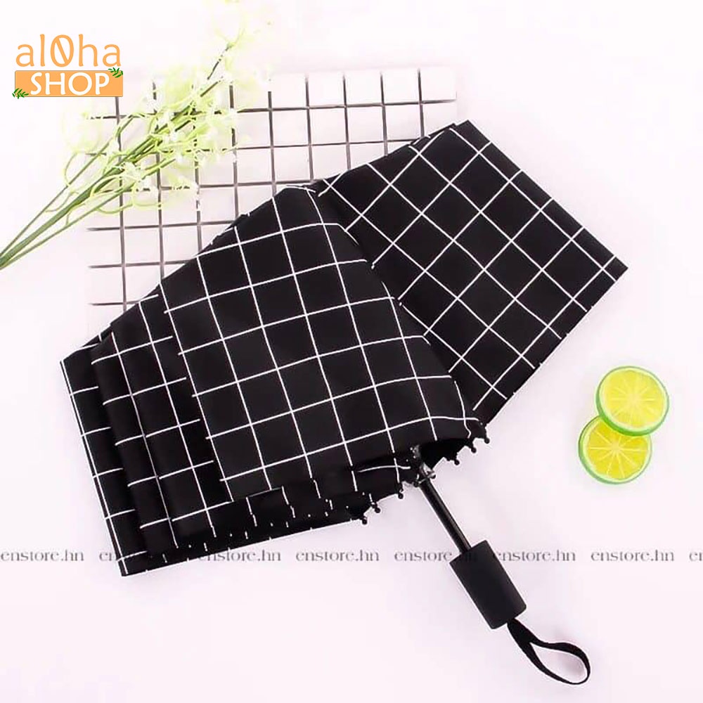 Ô dù gấp gọn hình kẻ caro chống tia UV, chống mưa, chống nắng - al0ha Shop