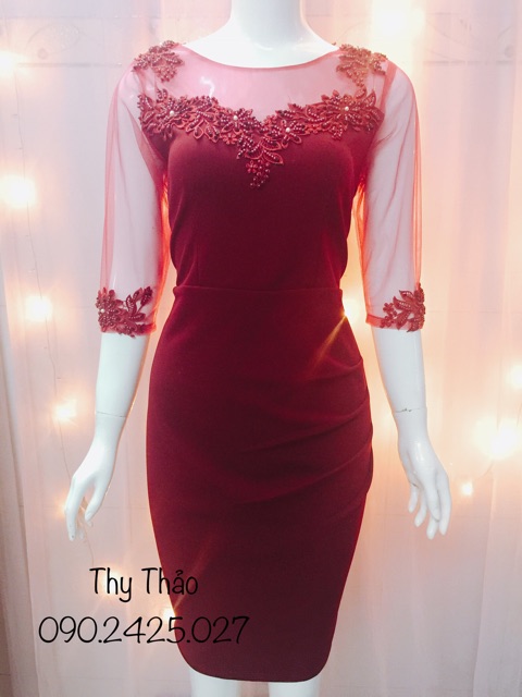 Đầm trung niên nữ kết hoa thiết kế sang trọng