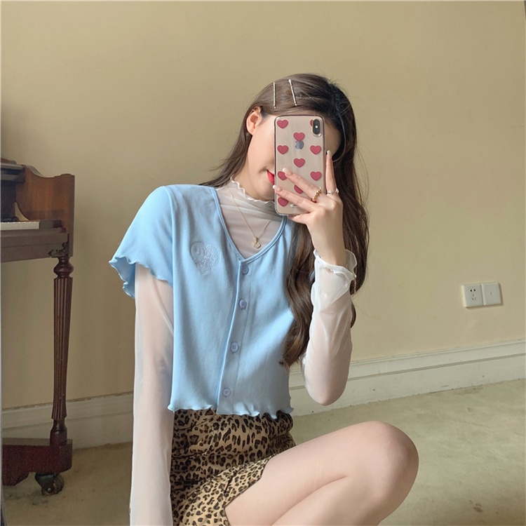 Áo lưới ren mỏng tay dài cổ tròn thời trang cho nữ MS555